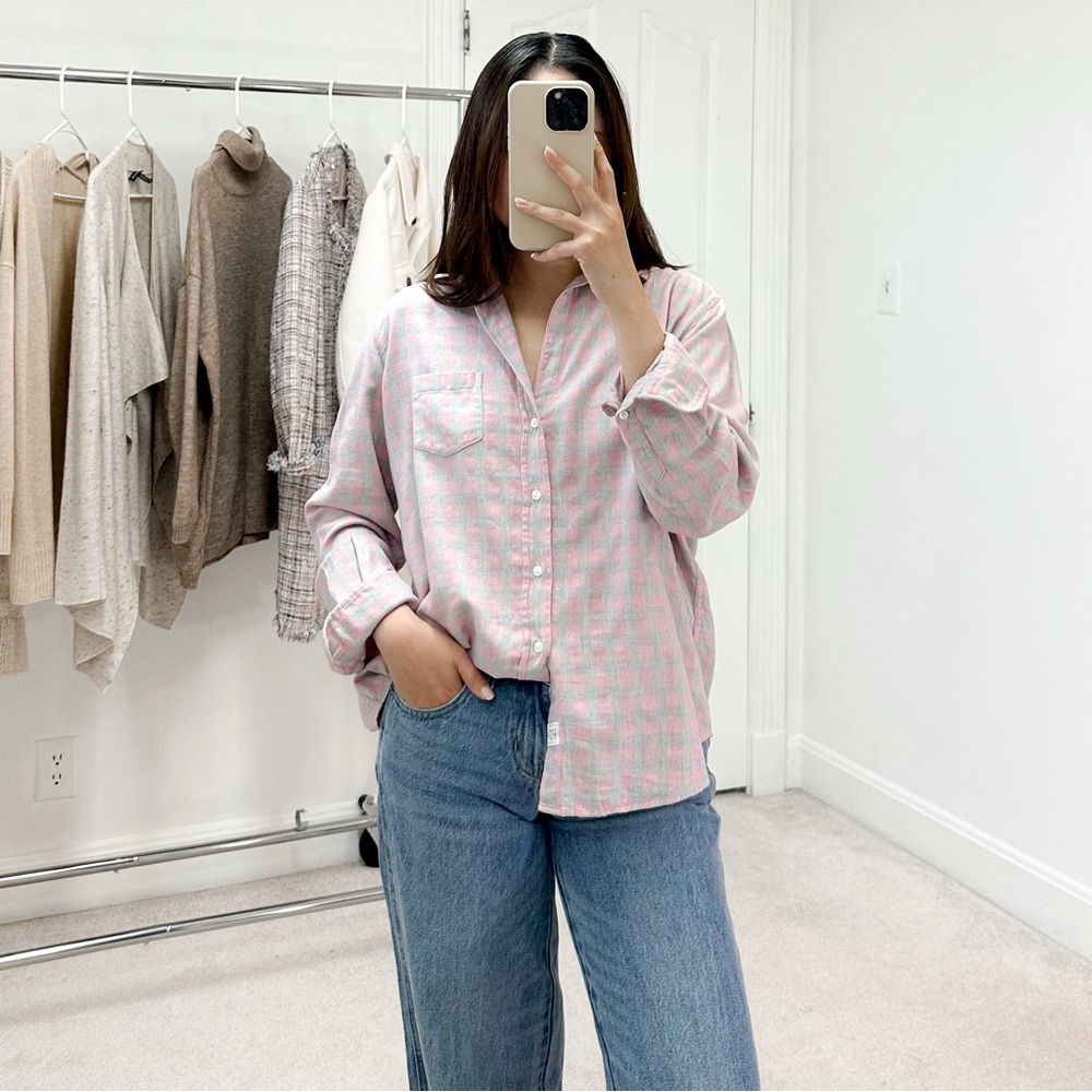Frank & Eileen Eileen Flannel Relaxed Button-Up Shirt in Pink with Grey Plaid